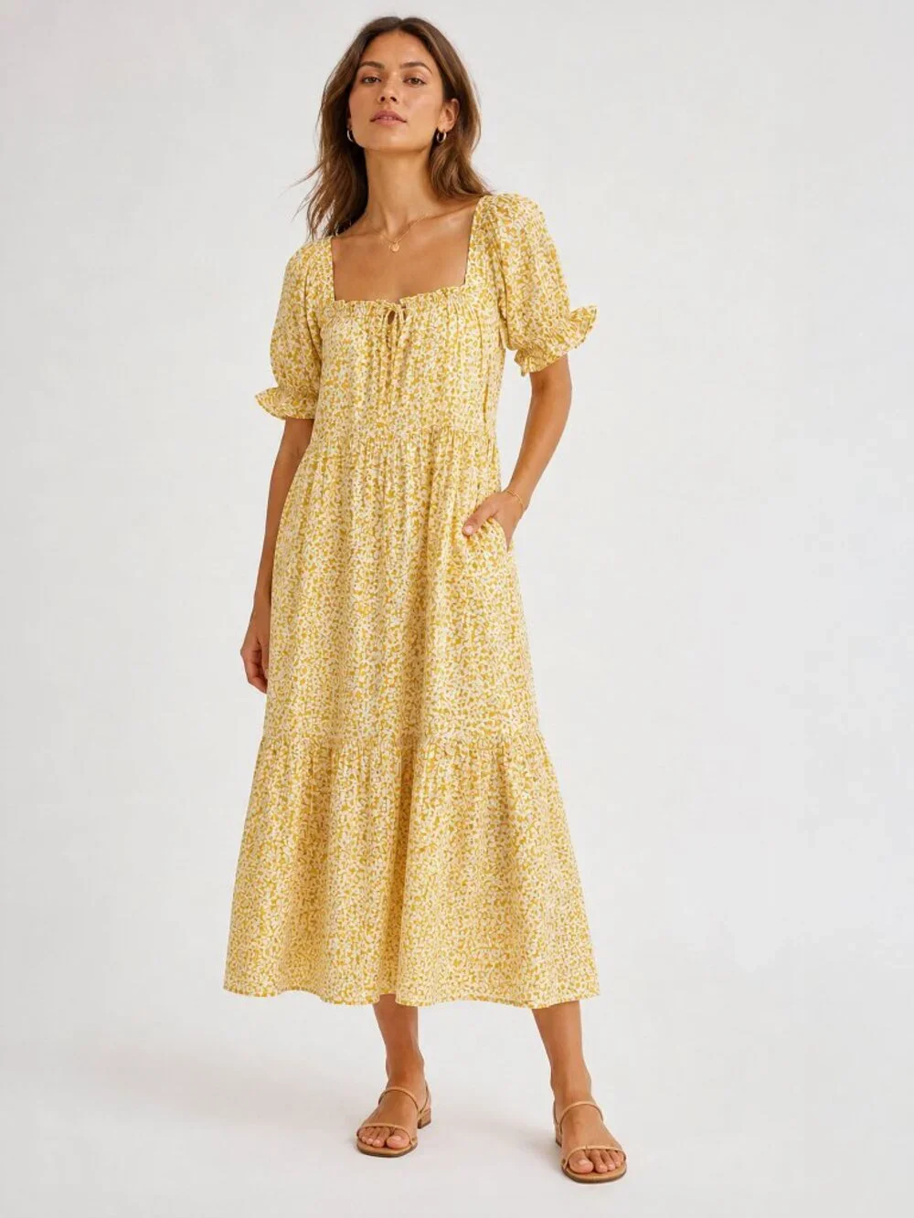 NWT Madewell S Yellow Daisy Midi Dress Puff Sleeve Cottagecore - Picture 1 of 11